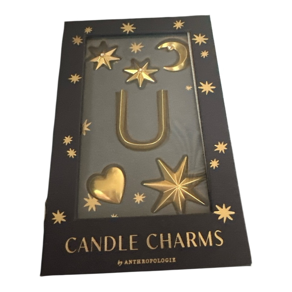 Anthropologie Monogram Candle Charms Gold Letter “U” New In Box Stars Moon